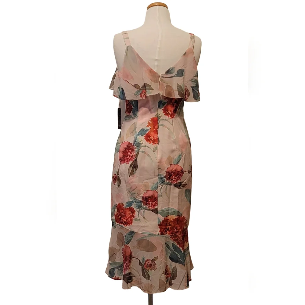 Adrianna Papell Chiffon Floral Ruffled Any Occasion Midi Dress